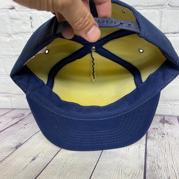 Vintage Trucker Hat Foam Cap Snapback Navy Blue Blue Streak Patch DISCOLORATION - Picture 7 of 12